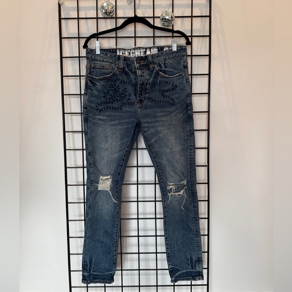 ICECREAM Men's Blue Distressed Slim Jeans Size 32W 28L